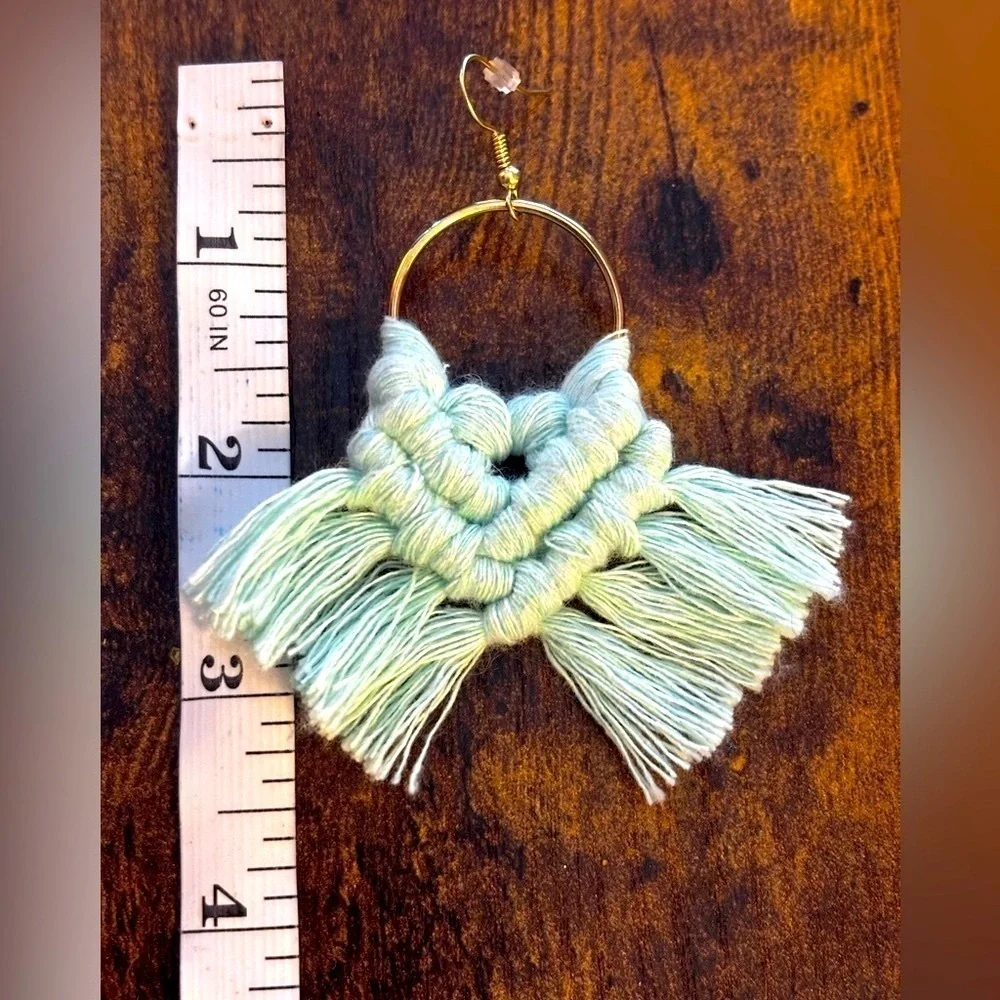 Boho Handmade Light Blue Macramé Tassel Earrings